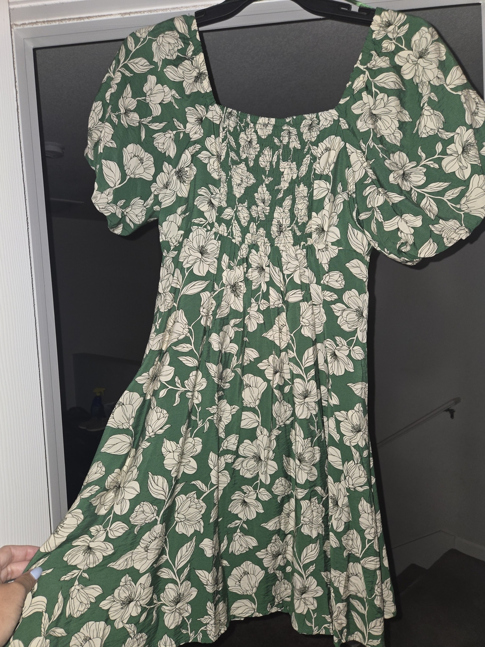 Green Floral Puff-Sleeve Kids Dress